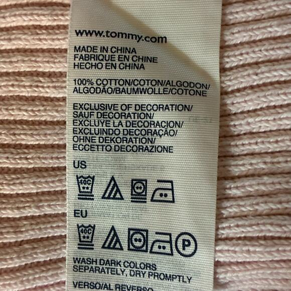 Tommy Hilfiger Hoodie Sweater Pink Long Sleeve Shirt M Ribbed Cotton Drawstring - Picture 11 of 11